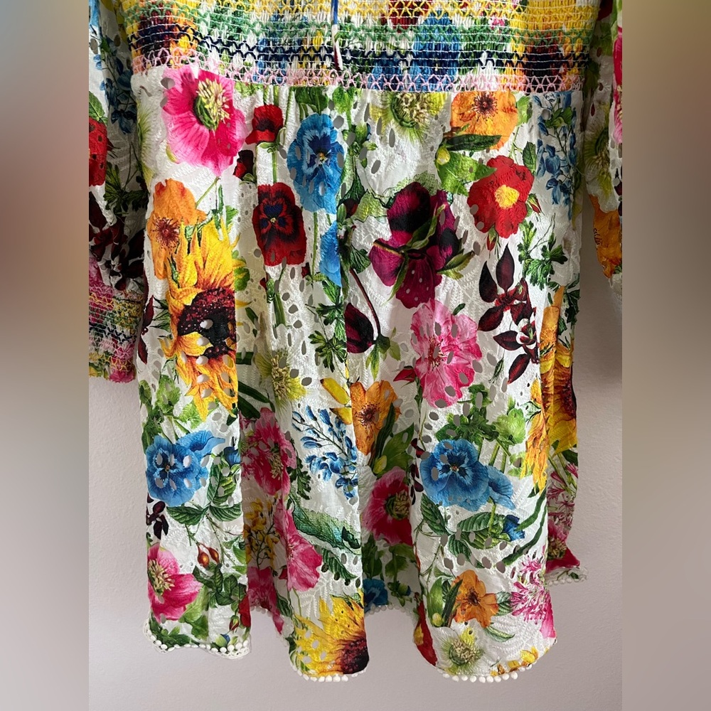 Alice and olivia Crawford Mini Dress in Sunday Stroll Multi Floral Eyelet 4 - Picture 7 of 13